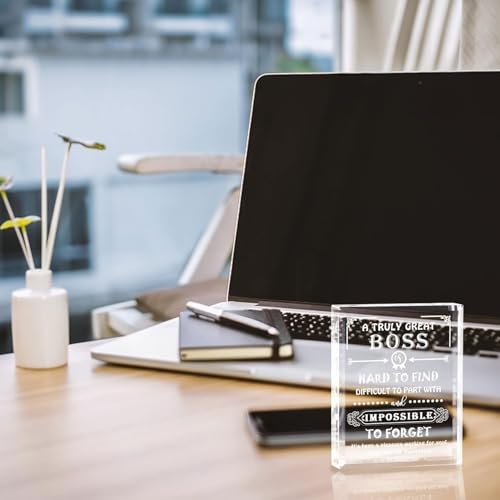 Image of Gifzy Engraved Crystal Boss Going Away Gift for Women Men, Great Appreciation Gifts for Best Boss Lady Desk Decoration Paperweight Present for Boss's Day Leaving Retirement Birthday Christmas