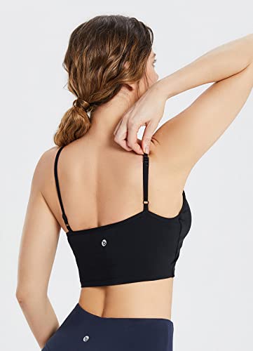 Baleaf Women's High Neck Sports Bra Longline Adjustable Straps Built In Bra Yoga Athletic Padded Crop Top Bras Black 38 #TOP4