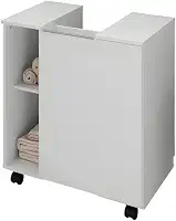 Gabinete Banheiro Para Pia De Coluna Com Rodinhas Armario Moderno E Organizador Com 1 Porta Nichos e Rodízios Pequin (Branco)