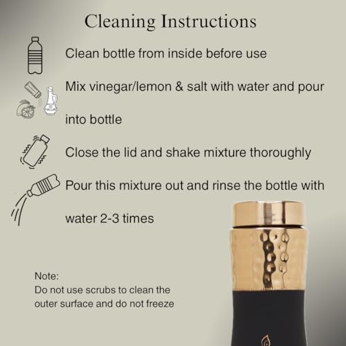Image of Pure Copper Water Bottle 1 Litre | BPA Free & Leak Proof | Copper-Infused Water | Durable & Rust Proof | Ayurveda Health Benefits - Hammered Finish (Brown Grip Sleeve)