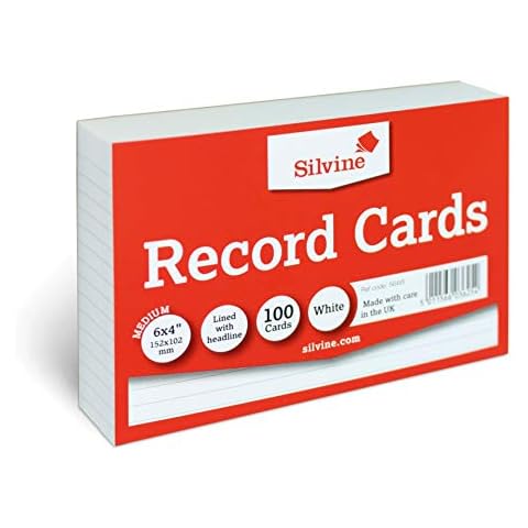 Silvine A6 White Record Cards - Lined with Headline, 100 Cards Per Pack (Size 6x4") Cover
