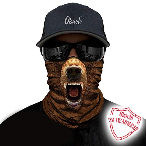 Obacle Animal Half Face Mask Sun Dust Wind Protection Durable Breathable Seamless Face Mask For Men Women Thin Neck Gaiter For Outdoor Sports (Bear Open Mouth Brown) #TOP1