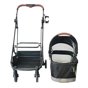 ROODO Dog Stroller 3 in1 Pet Travel System Pet Stroller Converts to Detachable Puppy & Cats Carrier and Pet car Seat Rubber Wheels All Terrain Foldable 4Wheeled Jogging Dog Stroller(Grey lattice) ROODO Dog Stroller 3 in1 Pet Travel System Pet Stroller Converts to Detachable Puppy & Cats Carrier and Pet car Seat Rubber Wheels All Terrain Foldable 4Wheeled Jogging Dog Stroller(Grey lattice)