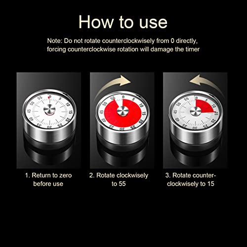 Mechanical Timer, Magnetic Kitchen Timer, 60 Minute Countdown Timer Visual Timer for Cooking, Baking, Working, Classroom, Time Management Tool with Alarm Sound & Stainless Steel
