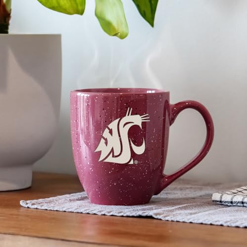 Image of Rico Industries NCAA Washington State Cougars - WSU Maroon Personalized 16 oz Team Color Laser Engraved Speckled Ceramic Coffee Mug