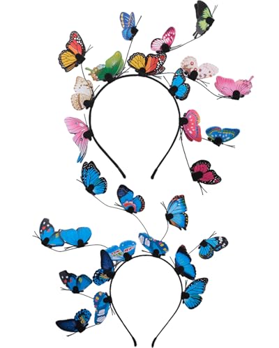PUSABAOWO 2 Pack Butterfly Headband Fascinators Hat for Women - Butterfly Crown Headpiece Tea Party Supplies Favors Halloween Costume