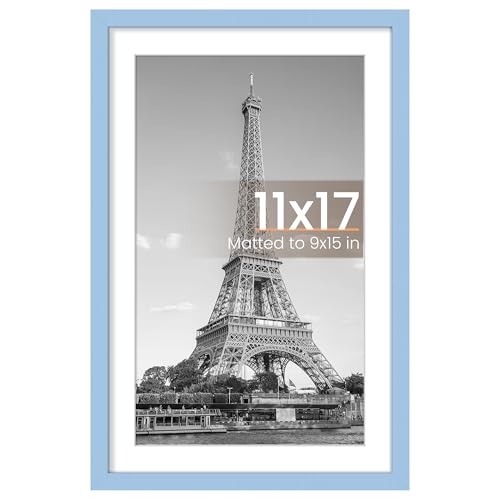 Image of upsimples 11x17 Picture Frame, Display Pictures 9x15 with Mat or 11 x 17 Without, Wall Hanging Poster Frames, Blue, 1 Pack