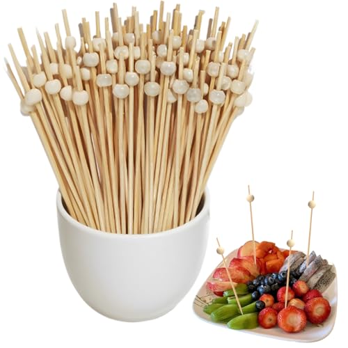 100 Stück Cocktailspieße Set, Holzperlen, Einweg-Bambusspieße für Früchte, 12 cm Länge für Cocktaildeko, Partys, Grillen & Feste