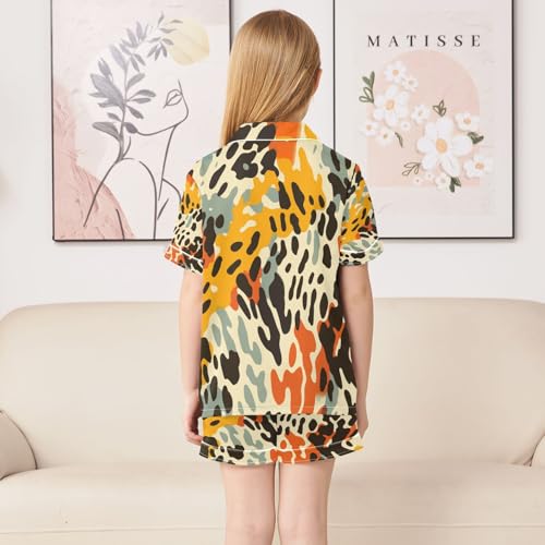 ALAZA Color Leopard Print Satin Pajamas Set Short Sleeve Button Down Sleepwear Summer Pjs 2 Piece4