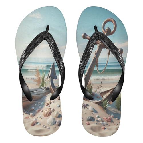 Burbuja Nautical Anchor Beach Flip Flops for Women Men, Soft Thong Sandals Rubber Slippers for Pool Beach Essentials