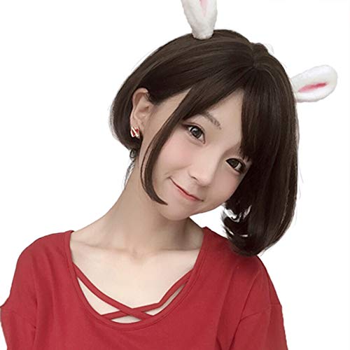 Aiyaya Short Bob Wig Bangs - Bob Synthetic Wig For Women Cosplay Costume, Natural Hair Lolita Wig With Wig Cap (Brownish Black (Close To Black)) #TOP3
