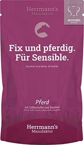 Herrmanns Pouch Sensibel Pferd Süsskartoffel, Zucchini und Borretschöl, 1er Pack (1 x 150 g)