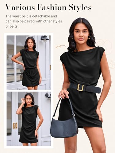 Image of Wenrine Womens 2026 Summer Mini Dress Casual Sleeveless Tie Waist Loose Ruched Beach Vacation Short Sundresses