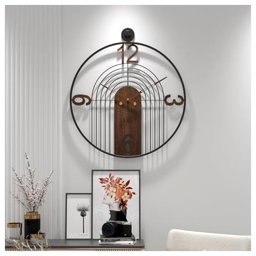 VIVIFLYSE Large Modern Walnut Dial Wall Clock, Wood Metal Frame Silent Non Ticking Decoration Wall