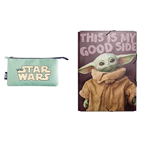 Grupo Erik Estuche 3 comparimentos - Estuche Star Wars│Estuche The Mandalorian Vuelta al Cole & Carpeta Solapas Star Wars The mandalorian - Carpeta A4