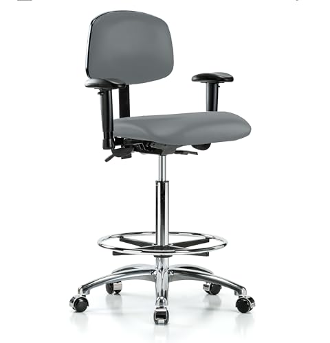 Image of Perch Chrome Task Chair with Foot Ring, Rolling, 26.25 inch-36 inch, Cinder Fabric