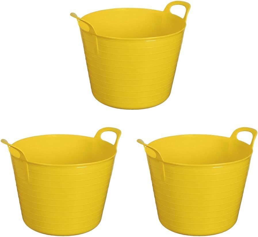 3 x 14 Litre Flexi Tub Garden Home Flexible Colour Rubber Storage Container Bucket Polyethylene Flex Tub- MADE IN U.K. (Yellow)