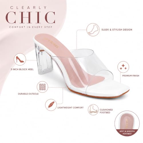Image of TRASE Transparent Block Heels for Women Stylish | Fashionable Heel Sandals for Girls | Elegant & Formal Footwear
