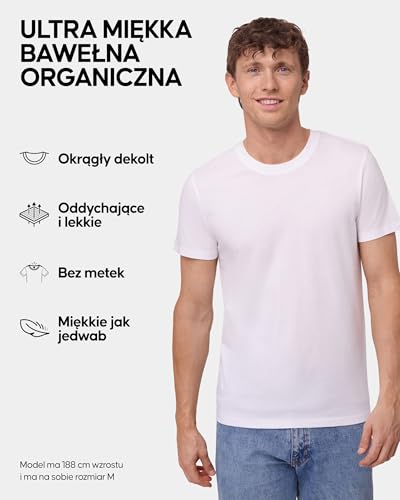 Koszulki męskie DANISH ENDURANCE, T-shirt z Bawełny Organicznej dla Mężczyzn, Wielopak, Krótki Rękaw, Miękka Mieszanka Premium, 2-Pak, Crew Neck - Biały, M
