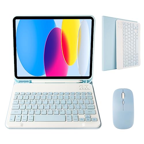 Nsyee Keyboard Case with Mouse Compatible with iPad A16 11 inch 2025 (A3354/A3355/A3356) iPad 10th Generation 10.9 inch 2022 (A2696/A2757/A2777) Detachable Bluetooth UK Layout Keyboard Mouse Set
