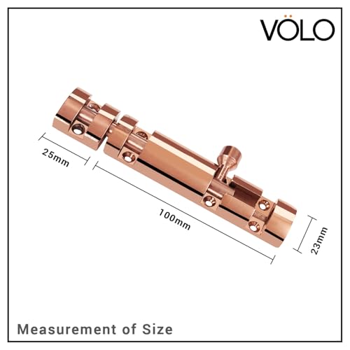 Image of VOLO Aluminium Tower Bolt with Stainless Steel Rod - Heavy Duty Door & Window Latch for Home and Office | Main Door Tower Bolt | Kundi /Chitakini | Pack of 2 Pieces (Rose Gold, 4 Inch)