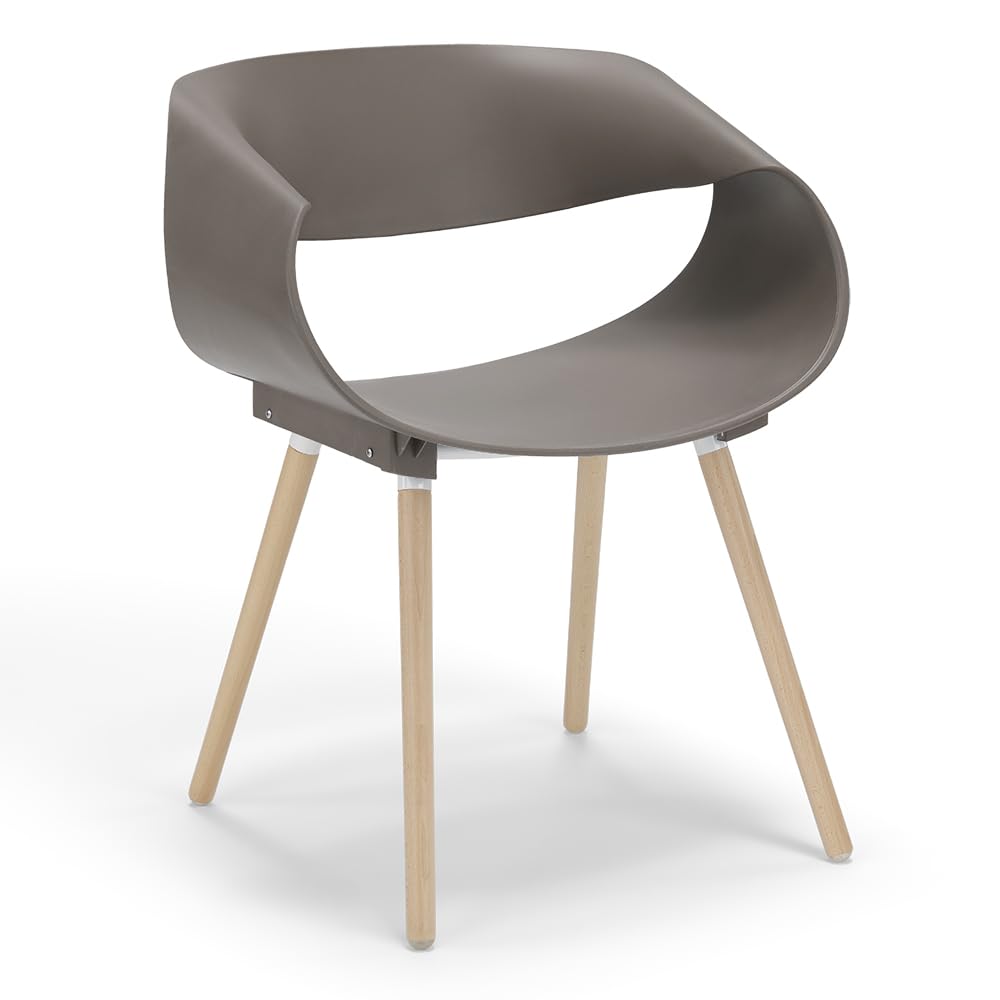 REDÒKASA Set 4 sedie in polipropilene DILETTA con gambe in faggio, resistente ai raggi UV, design moderno, ideale per sala da pranzo, cucina, sala d’attesa, bar, ristoranti (Tortora, 4)