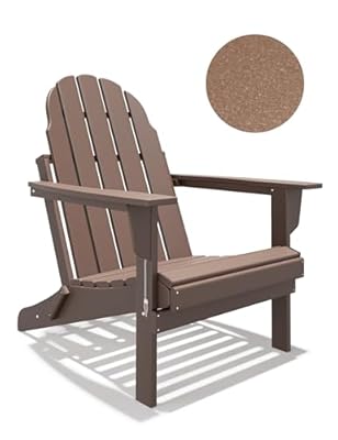 Folding Adirondack Chair - Durable HDPE Poly Lumber All-Weather Resistant, Foldable Oversized Balcony Porch Patio Outdoor Chair for Lawn, Backyard, Deck, Garden, Camping - Easy Installation, Teak