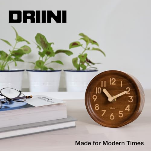 Driini Wooden Analog Desktop Clock – 4.3 in. Decorative Pinewood, No-Tick Design – Easy to Read Silent Sweep Mantle Clock – Quiet Tabletop Clocks with Wood Body, Hands, & Battery Cover; Dark - Thumbnail 7