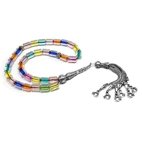 Mixed Color Transparent Column Acrylic Worry Beads, Prayer Beads, Tesbih, Tasbih, Tasbeeh, Rosary, Misbaha, Masbaha (10x7.5mm-33 Beads)