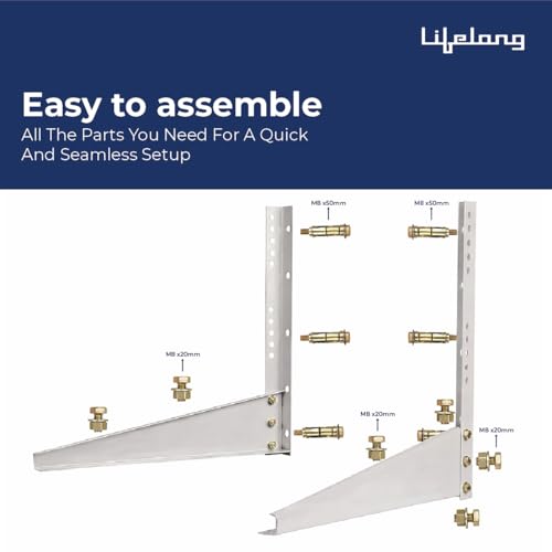 Image of Lifelong Wall Mount AC Stand for Split AC Outdoor Unit | Heavy Duty Powder Coated Steel Bracket | Rust Resistant Weatherproof AC Compressor Mount | Strong Load Bearing Support Frame for Home & Office