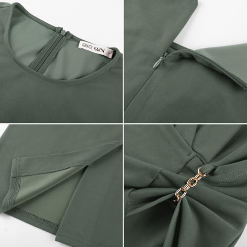 GRACE KARIN Work Dresses for Women 2026 Short Sleeve Sheath Business Midi Dress Wrap Bodycon Office Cocktail Outfits Eden Green S — view 5