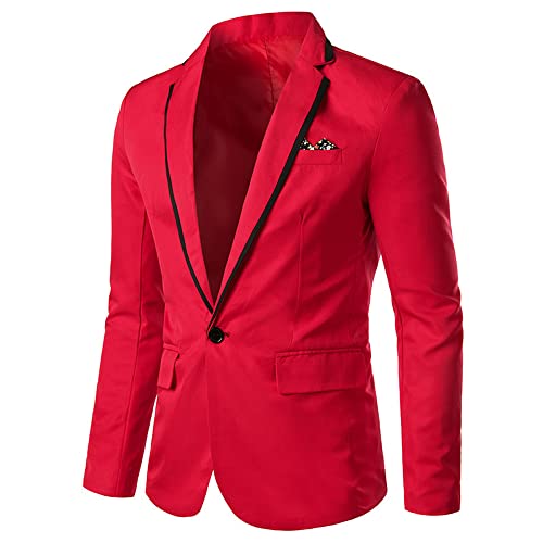 bestgift Terno de lapela masculino casual jaqueta social masculina, Vermelho, M