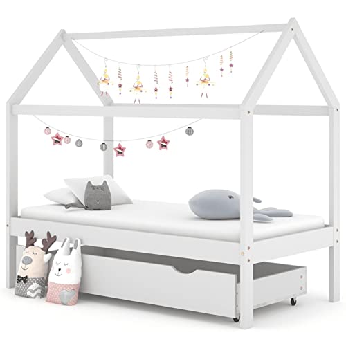 LAPOOH Estructura de Cama Infantil cajón, Somier, Base Cama, Marco De Cama, Cama Mueble, Cama Completa, Camas Juveniles, Madera Pino Blanco 80x160 cm - imagen 8