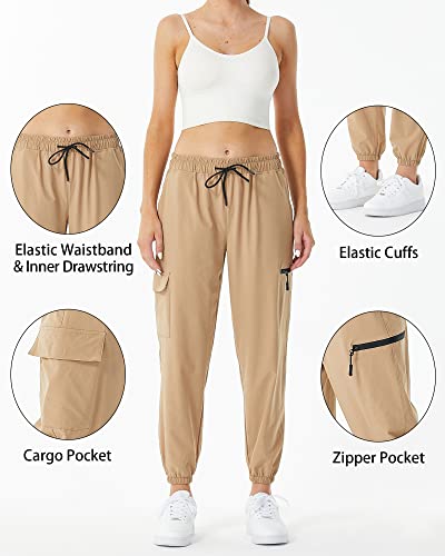 Cargo Hiking Joggers Pants For Women - Womens Lightweight Pant Women's Jogger Scrub Zipper Pockets Outdoor Walking Trousers Work Casual Active Bottom,Khakis,Large L Size 8 #TOP4