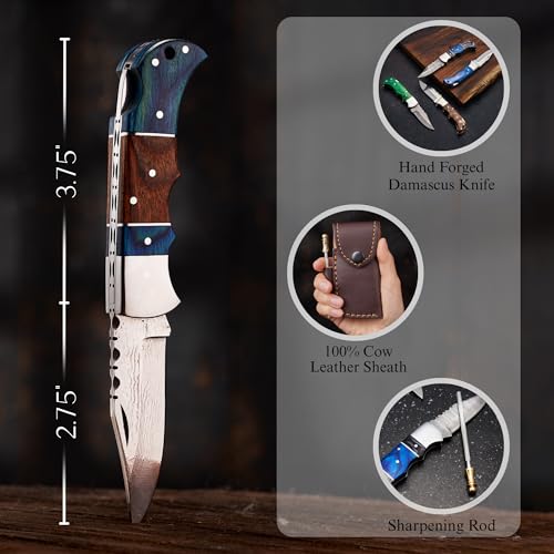 Image of Father's Day Gift for Him, Personalized Wooden Handle Folding Pocket Knife, Custom Gift for Husband, Boyfriend, Dad, Grandpa, Son, Groomsmen, Birthday, Anniversary, Wedding, Retirement Gifts for Men