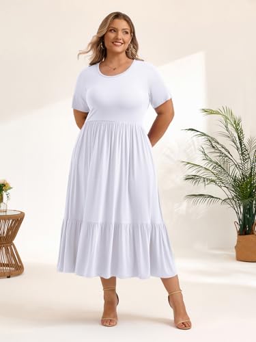 Image of LARACE Plus Size Dresses for Women Summer Casual Short Sleeve Long Dress Flowy Maxi Beach Dresses with Pockets L-6XL