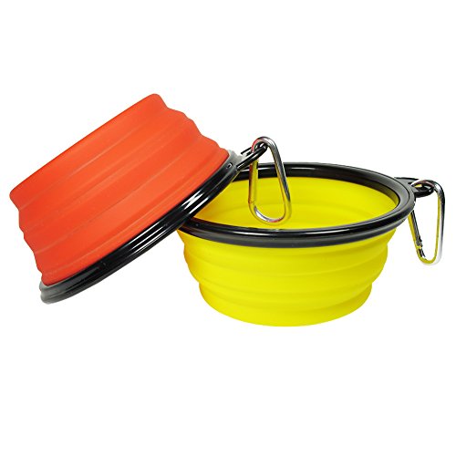 Douges Small Size Travel Pet Bowl, For Cats And Dogs, Silicon, Collapsible Bowl For Food And Water Feeding (Red,Yellow) #TOP2