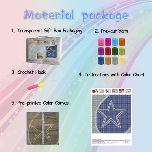 Image of bositigo Latch Hook Kits for DIY Throw Pillow Cover, Colorful Handmade Pillow Case for Home Decoration, Festival Gift 17x17inch (Custom Design)