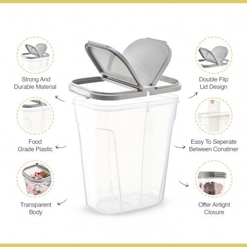Deli Kitchen 2.6 Liter BPA free Cereal Storage Containers 2-in-1 Box, Plastic Food Storage Container with Airtight lids, Durable, Stackable Kitchen Dispenser for Cereals (Pack of 2)