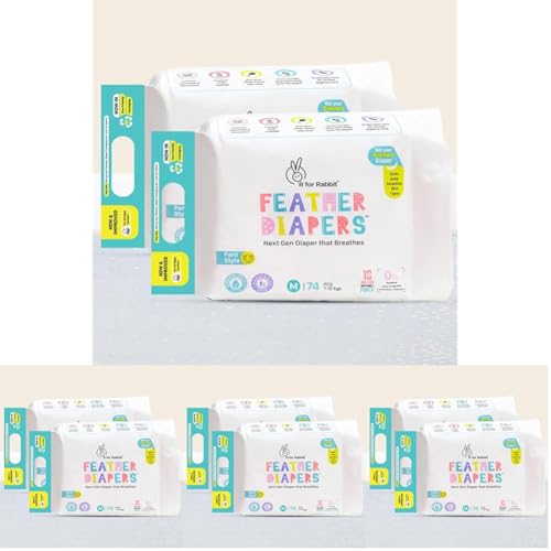 Image of R for Rabbit Medium m Size Premium Feather Diaper for Baby 7 to 12 kgs, 148 Count (74 Count, Pack Of 8)