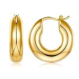 LUCASMITH - Pendientes de aro gruesos chapados en oro de 14 quilates de plata de ley 925 para mujer, Oro amarillo, Sin gemas.