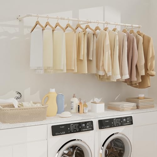 Yawinhe Industrierohr Kleiderstangen,178cm Kleiderbügel für die Wand, Platzsparenders Wandregal Küchenregal mit 3 Basen, für Geschäft, Cremefarbe, 1-Pack, YMG004W-1