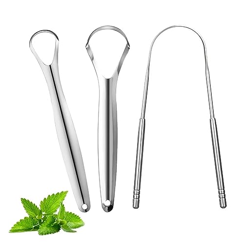 Image of 3 Pack Tongue Scraper,Stainless Steel Tongue Cleaners,Tongue Scraper for Adults, Reduce Bad Breath and Fresh Breath(Silver)