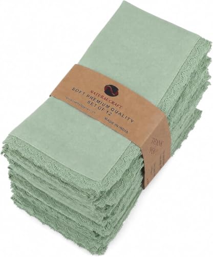 NATURALCRAFT Cloth Napkins Set of 12 Cotton Linen 12x12 inch Sage Lace