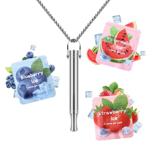 CARITATE Anxiety Breathing Necklace with ResistanceSilver - Quit Breathlace Filter Help Stop Stress - Relief Breath Necklace Flavoured for Adults - Breathe Free Device Flavour Filters Gifts