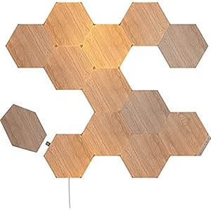 Nanoleaf Elements Hexagon Starter Kit, 13 Wood Look LED Smart Light Panels – Dimmable & Modular Wi-Fi Wall Mood Lights, Works with Alexa Google Assistant Apple Homekit, for House Room Decor or Desk