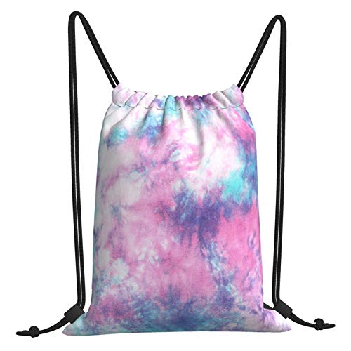 Dujiea Mochila con cordón, bolsa de gimnasio, mochila deportiva para hombres y mujeres, compras, yoga, natación, viajes, Corbata rosa azul pastel, 14 x 16 inch, Viajar