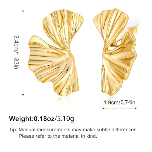 Image of Gold Clip on Earrings for Women Chunky Statement Earrings Vintage Ginkgo Leaf Flower Non Pierced Earrings Fashion 18k Gold Plated Jewelry Gift