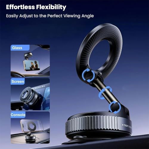 Image of Magnetic Mobile Phone Holder for Car with 360 Rotatable and Foldable Metal Cell Phone Holder, Strong Grip Vacuum Seal, Car Mount Compatible with iPhone & Android Phones