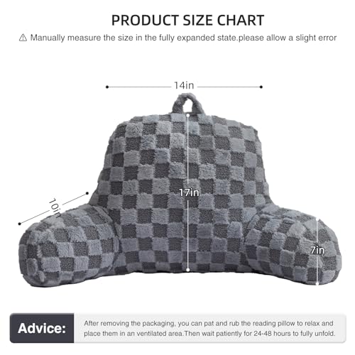 Image of Aimuan Checkered Reading Pillow Bed Rest Wedge Backrest Checkerboard Pillow with Arms Back Support for Sitting Up in Bed Cushion Incline Rest Sleeping Snoring Pillow (Grey,Standard)